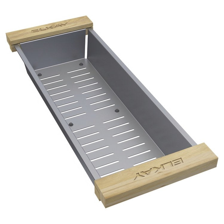 Colander Quartz Luxe with Wooden Handles Lustrous Satin Stainless Steel for Sink