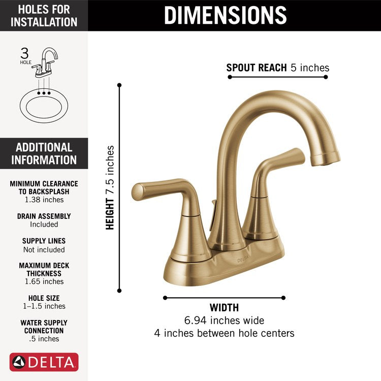 Lavatory Faucet Kayra Centerset 4 Inch Spread 2 Lever ADA WaterSense Brilliance Champagne Bronze 1.2 Gallons per Minute Metal Pop-Up 3 Hole - Image 2