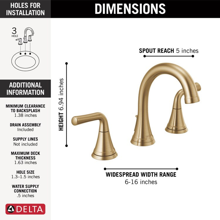 Lavatory Faucet Kayra Widespread 6 to 16 Inch Spread 2 Lever ADA WaterSense Brilliance Champagne Bronze 1.2 Gallons per Minute Deck Rigid Metal Pop-Up 3 Hole - Image 2