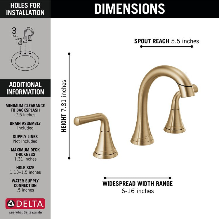 Lavatory Faucet Kayra Widespread 6 to 16 Inch Spread 2 Lever ADA WaterSense Brilliance Champagne Bronze 1.2 Gallons per Minute Deck Arc Metal Pop-Up 3 Hole - Image 2