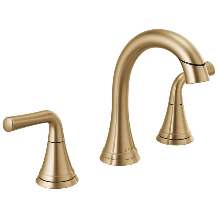 Lavatory Faucet Kayra Widespread 6 to 16 Inch Spread 2 Lever ADA WaterSense Brilliance Champagne Bronze 1.2 Gallons per Minute Deck Arc Metal Pop-Up 3 Hole - Image 1