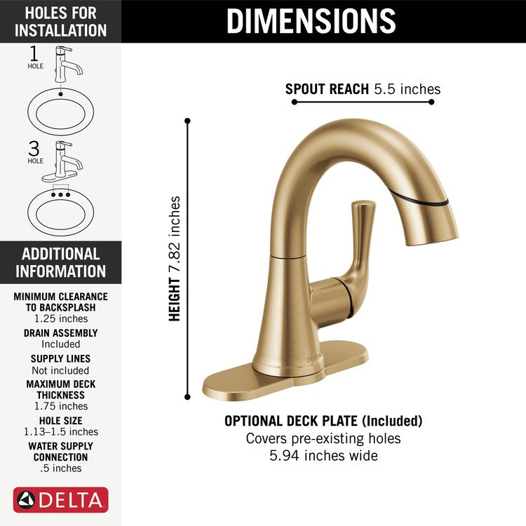 Lavatory Faucet Kayra with Deck Plate 1 Lever ADA WaterSense Brilliance Champagne Bronze 1.2 Gallons per Minute Arc Metal Pop-Up 1/3 Hole - Image 2