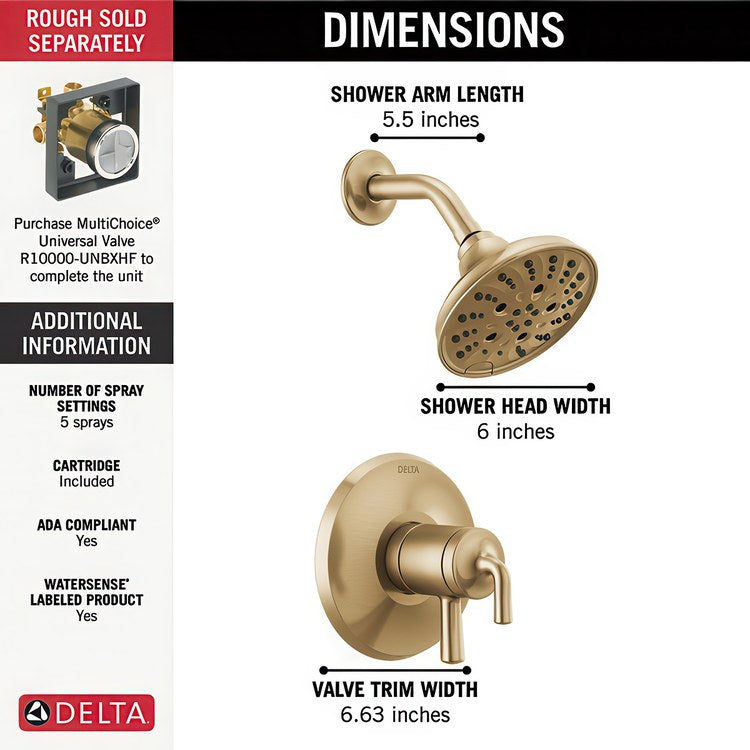 Shower Trim Kayra Monitor 17 with Integral Volume Control 2 Lever Brilliance Champagne Bronze ADA 1.75 Gallons per Minute H2Okinetic 5 Function for R10000 Series Valve Not Included - Image 2