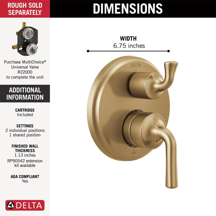 Valve Trim Kayra Monitor 14 with 3 Setting Diverter 3 Lever Brilliance Champagne Bronze ADA - Image 2