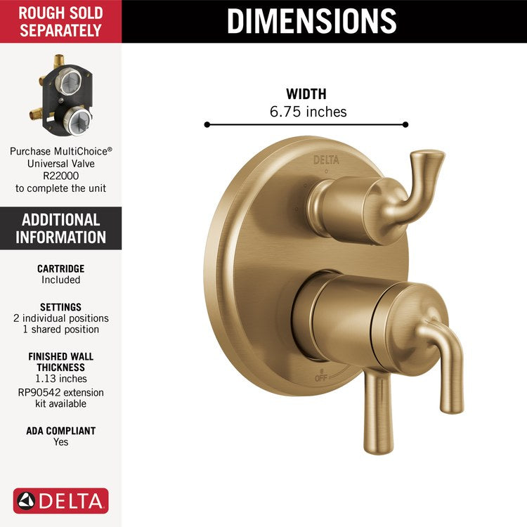 Valve Trim Kayra Monitor 17 with 3 Setting Diverter 3 Lever Brilliance Champagne Bronze ADA - Image 2