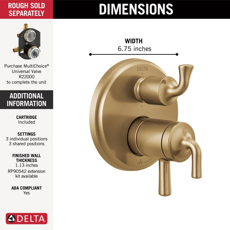 Valve Trim Kayra Monitor 17 with 6 Setting Diverter 3 Lever Brilliance Champagne Bronze ADA - Image 2