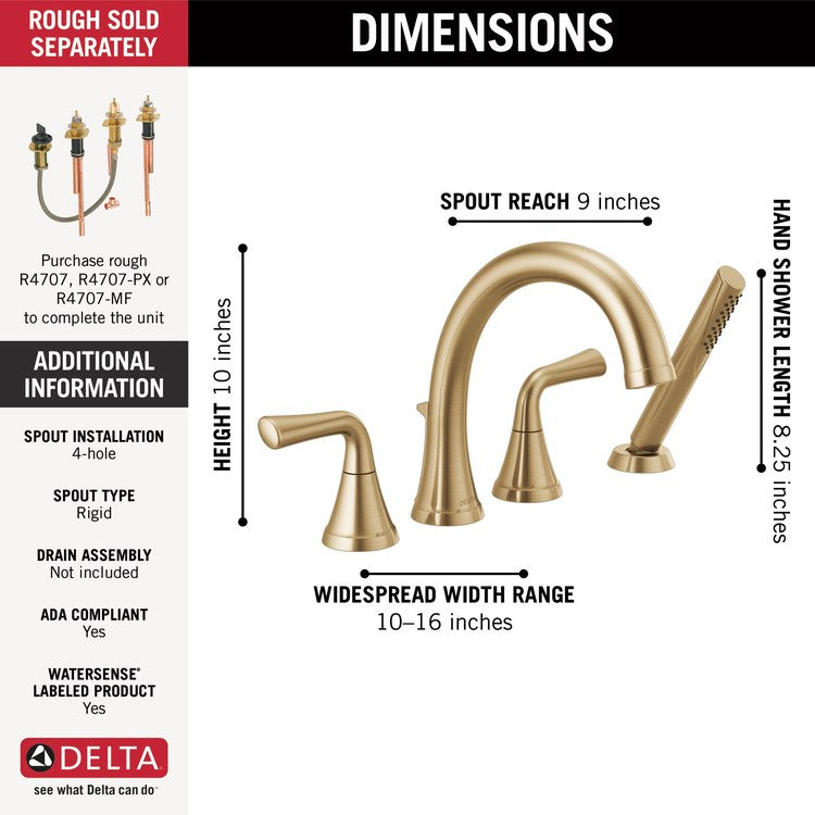 Roman Tub Trim Kayra with Handshower 2 Lever Brilliance Champagne Bronze ADA 4 Hole - Image 2