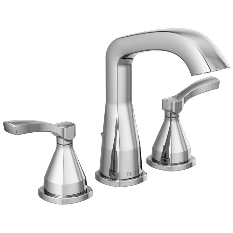 Lavatory Faucet Stryke Widespread 8 to 16 Inch Spread 2 Lever ADA WaterSense Lumicoat Chrome 1.2 Gallons per Minute Rigid Metal Pop-Up 3 Hole Diamond Seal