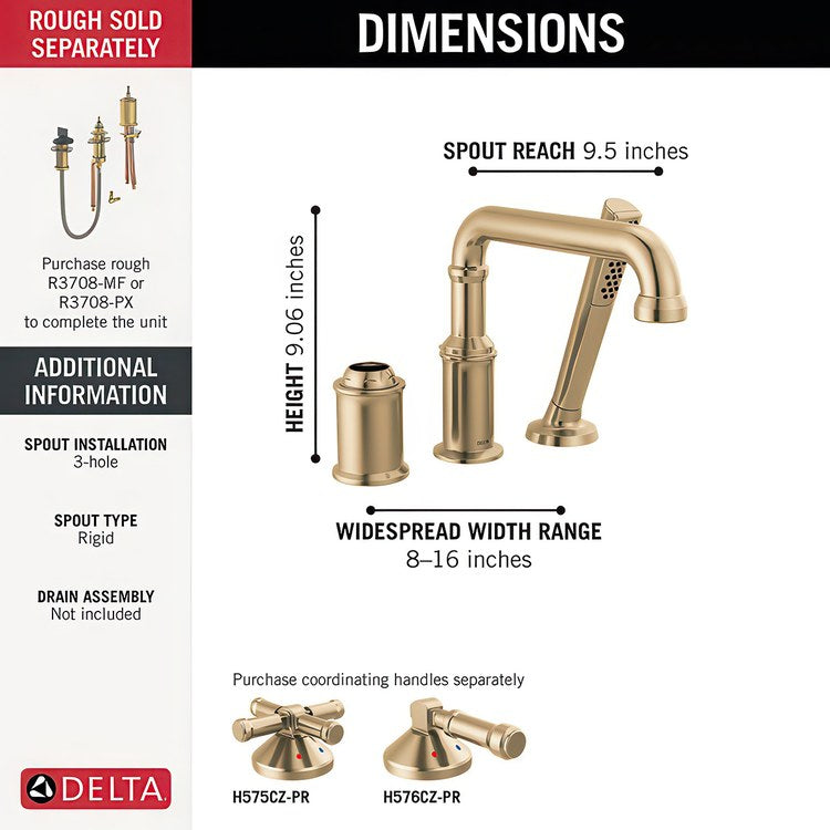 Roman Tub Filler Broderick with Handshower 8 Inch Spread Less Handle Lumicoat Champagne Bronze - Image 2
