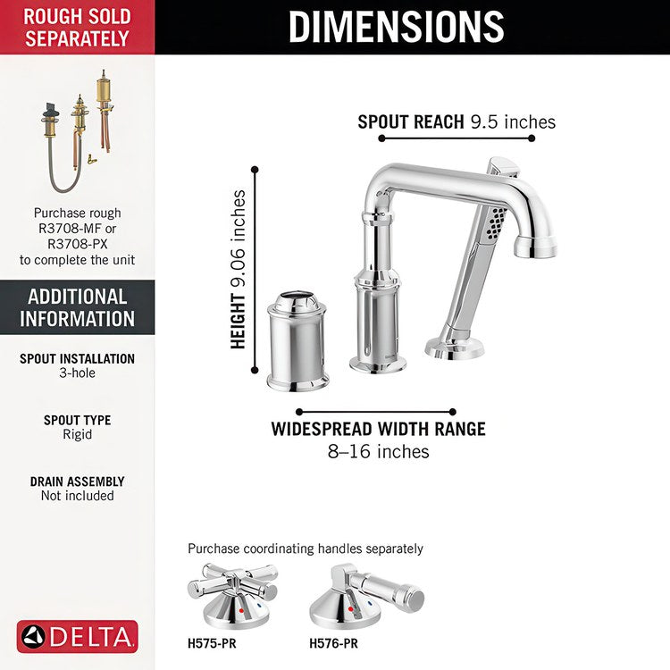 Roman Tub Filler Broderick with Handshower 8 Inch Spread Less Handle Lumicoat Chrome - Image 2