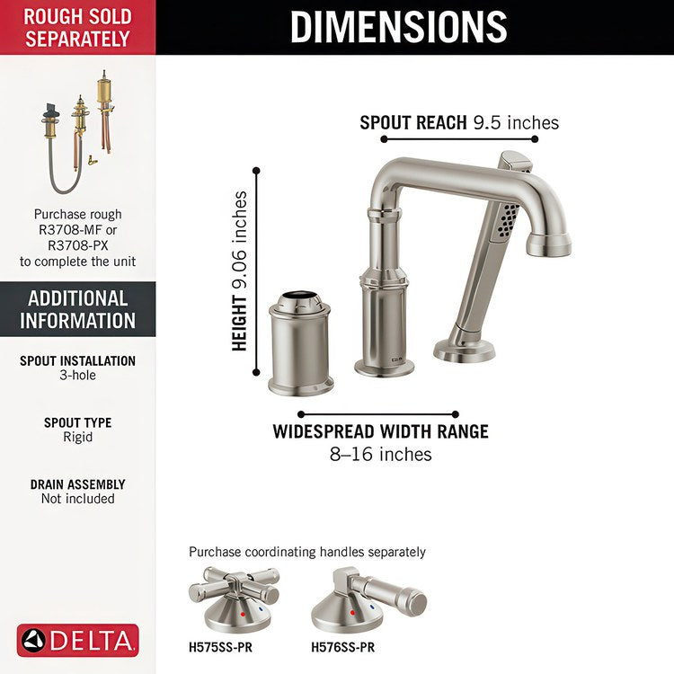 Roman Tub Filler Broderick with Handshower 8 Inch Spread Less Handle Lumicoat Stainless - Image 3