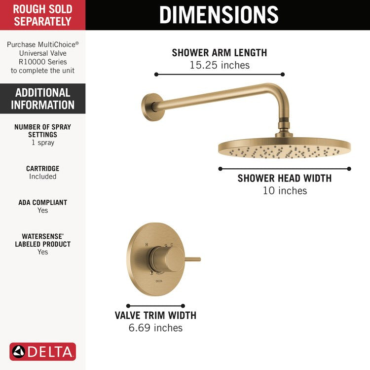 Shower Trim Modern 14 Series Monitor 1 Lever Brilliance Champagne Bronze WaterSense ADA 1.75 Gallons per Minute Round Raincan for MultiChoice Universal Rough - Image 2