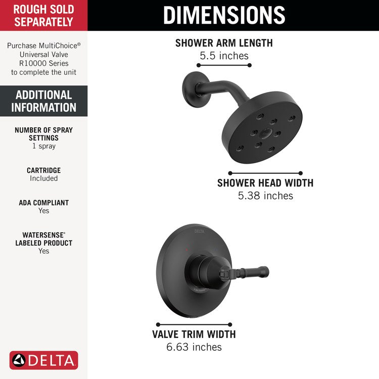 Shower Trim Broderick 14 Series Monitor 1 Lever Matte Black WaterSense ADA 1.75 Gallons per Minute Round for MultiChoice Universal Rough - Image 2