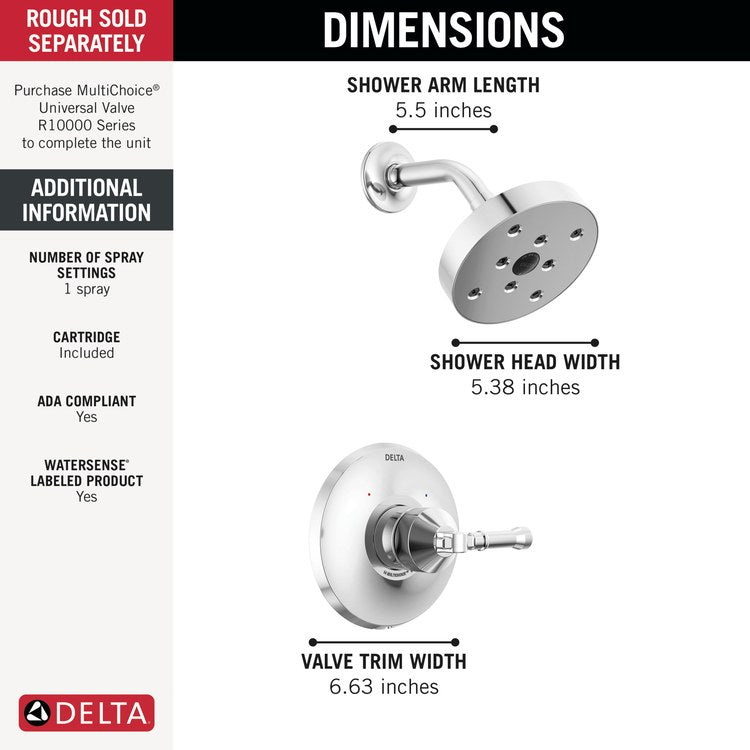 Shower Trim Broderick 14 Series Monitor 1 Lever Lumicoat Chrome WaterSense ADA 1.75 Gallons per Minute Round for MultiChoice Universal Rough - Image 2