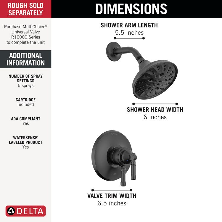 Shower Trim Broderick 17 Series Monitor 2 Lever Matte Black WaterSense ADA 1.75 Gallons per Minute Round for MultiChoice Universal Rough - Image 2