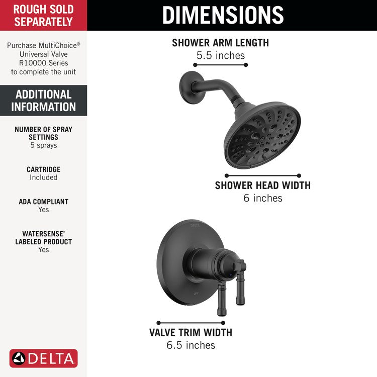 Shower Trim Broderick 17T Series Monitor 2 Lever Matte Black WaterSense ADA 1.75 Gallons per Minute Round for MultiChoice Universal Rough - Image 2