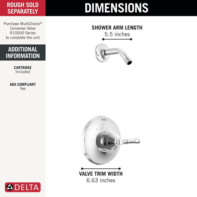 Shower Trim Broderick 14 Series Less Showerhead 1 Lever Lumicoat Chrome ADA 1.75 Gallons per Minute - Image 2