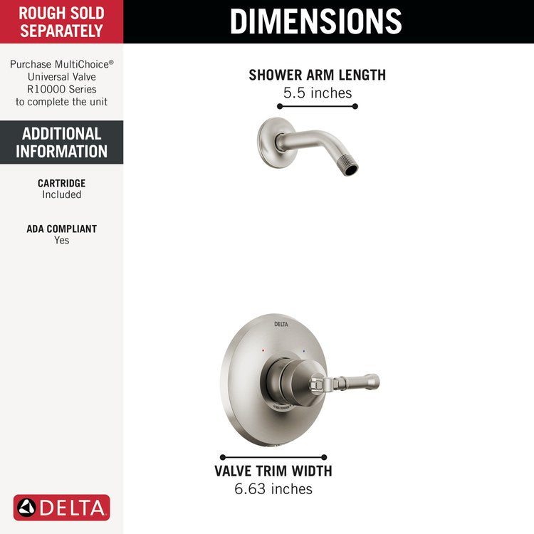 Shower Trim Broderick 14 Series Less Showerhead 1 Lever Lumicoat Stainless ADA 1.75 Gallons per Minute - Image 2