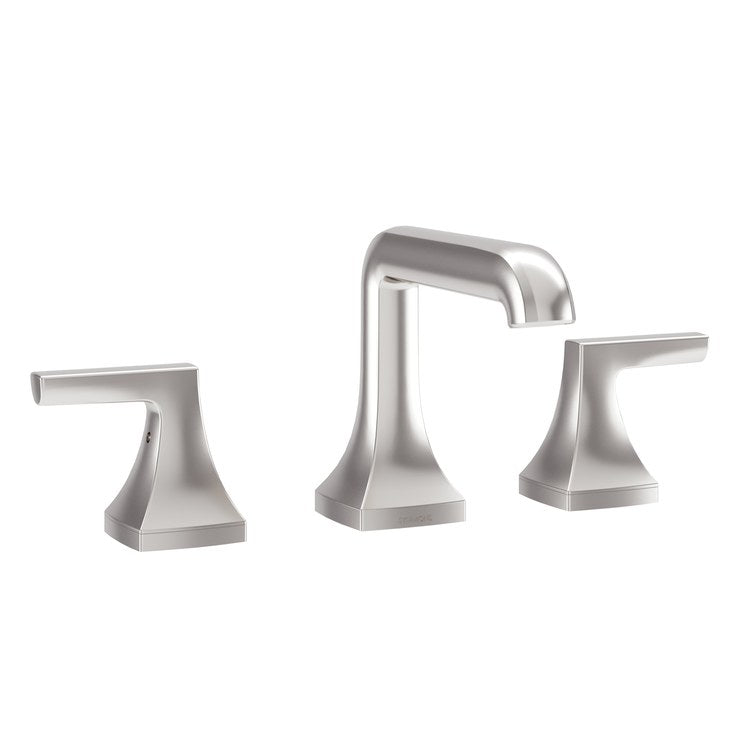 Lavatory Faucet Oak Widespread 8 to 16 Inch Spread 2 Lever ADA WaterSense Satin Nickel 1.0 Gallons per Minute Fixed Metal Push Pop 3 Hole - Image 1