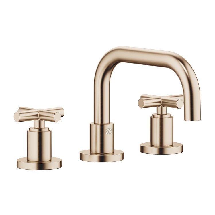 Lavatory Faucet TARA Mixer 2 Cross WaterSense Brushed Champagne 1.2 Gallons per Minute Pop-Up Waste 3 Hole - Image 1