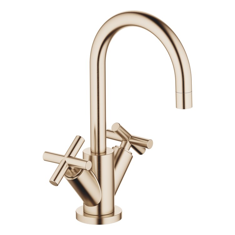 Lavatory Faucet TARA Mixer 2 Cross ADA WaterSense Brushed Champagne 1.2 Gallons per Minute High Arc 360 DEG Swivel Pop-Up 1 Hole - Image 1