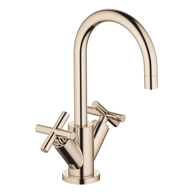 Lavatory Faucet TARA Mixer 2 Cross ADA WaterSense Champagne 1.2 Gallons per Minute High Arc 360 DEG Swivel Pop-Up 1 Hole - Image 1