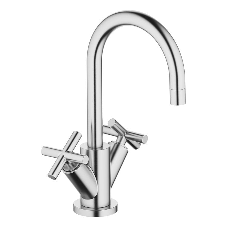 Lavatory Faucet TARA Mixer 2 Cross ADA WaterSense Brushed Chrome 1.2 Gallons per Minute High Arc 360 DEG Swivel Pop-Up 1 Hole - Image 1