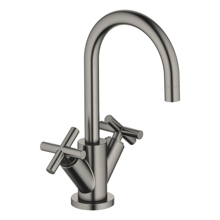 Lavatory Faucet TARA Mixer 2 Cross ADA WaterSense Brushed Dark Platinum 1.2 Gallons per Minute High Arc 360 DEG Swivel Pop-Up 1 Hole - Image 1