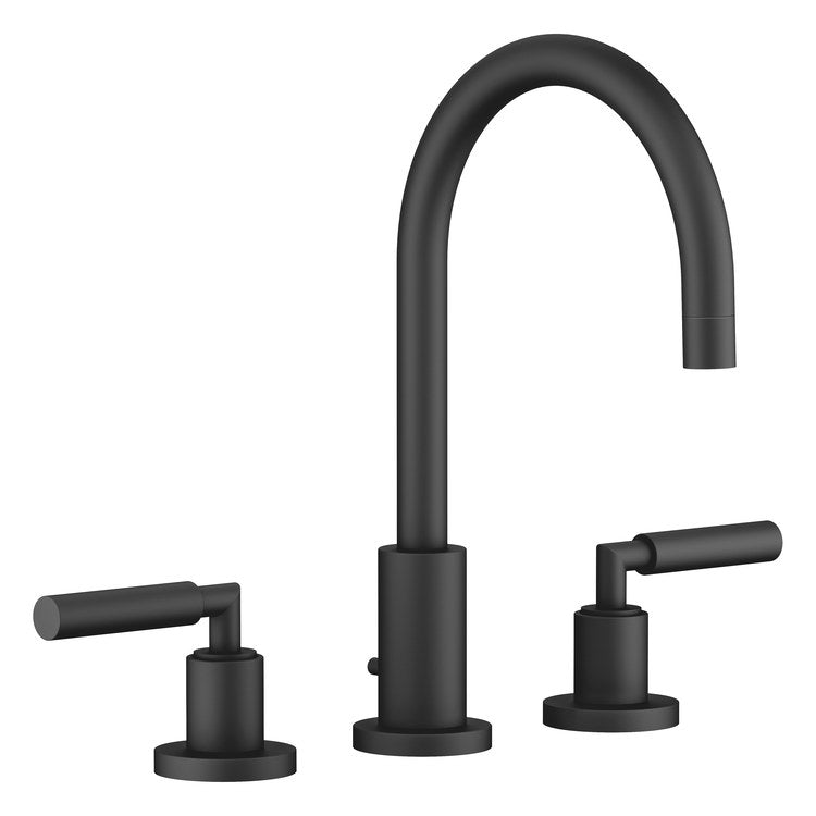 Lavatory Faucet TARA Mixer 2 Lever ADA WaterSense Matte Black 1.2 Gallons per Minute High Arc 360 DEG Swivel Pop-Up 3 Hole