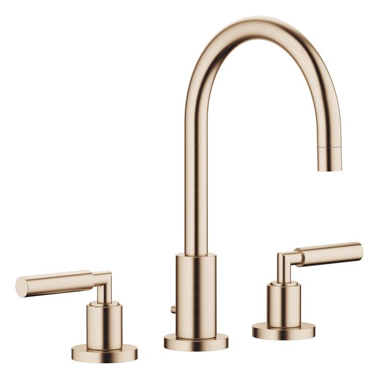 Lavatory Faucet TARA Mixer 2 Lever ADA WaterSense Brushed Champagne 1.2 Gallons per Minute High Arc 360 DEG Swivel Pop-Up 3 Hole
