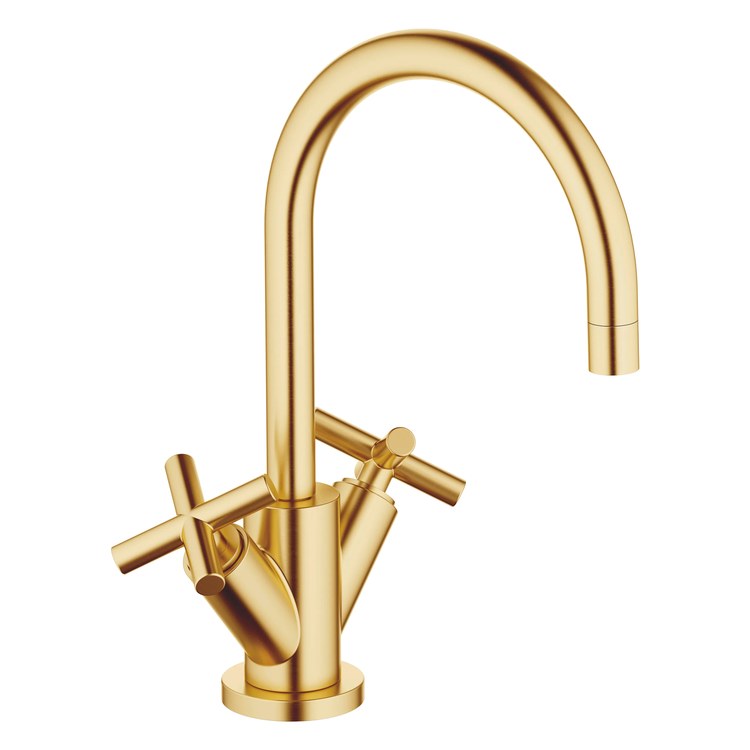 Lavatory Faucet TARA Mixer 2 Cross ADA WaterSense Brushed Durabrass 1.2 Gallons per Minute Pop-Up Waste 1 Hole - Image 1