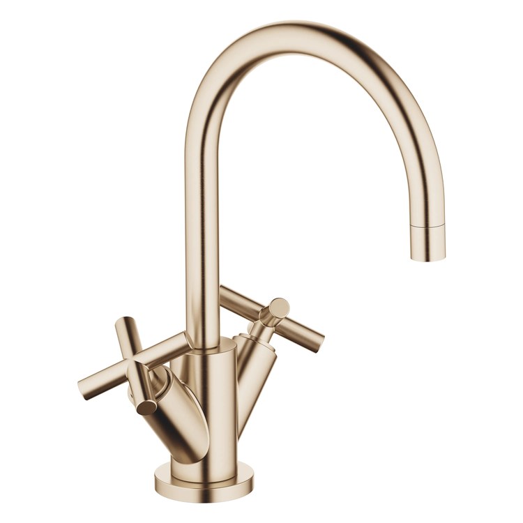 Lavatory Faucet TARA Mixer 2 Cross ADA WaterSense Brushed Champagne 1.2 Gallons per Minute Pop-Up Waste 1 Hole - Image 1