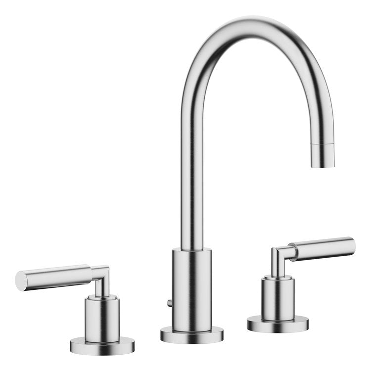 Lavatory Faucet TARA Mixer 2 Lever ADA WaterSense Brushed Chrome 1.2 Gallons per Minute High Arc 360 DEG Swivel Pop-Up 3 Hole