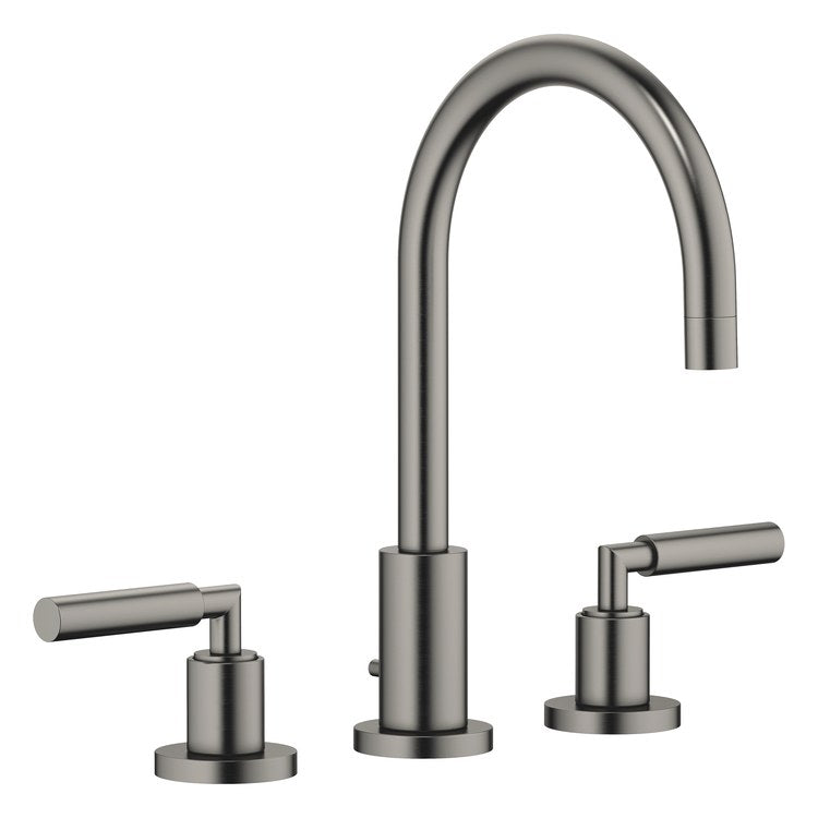 Lavatory Faucet TARA Mixer 2 Lever ADA WaterSense Brushed Dark Platinum 1.2 Gallons per Minute High Arc 360 DEG Swivel Pop-Up 3 Hole