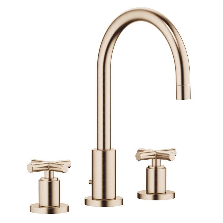 Lavatory Faucet TARA Mixer 2 Cross ADA WaterSense Brushed Champagne 1.2 Gallons per Minute High Arc 360 DEG Swivel Pop-Up 3 Hole - Image 1