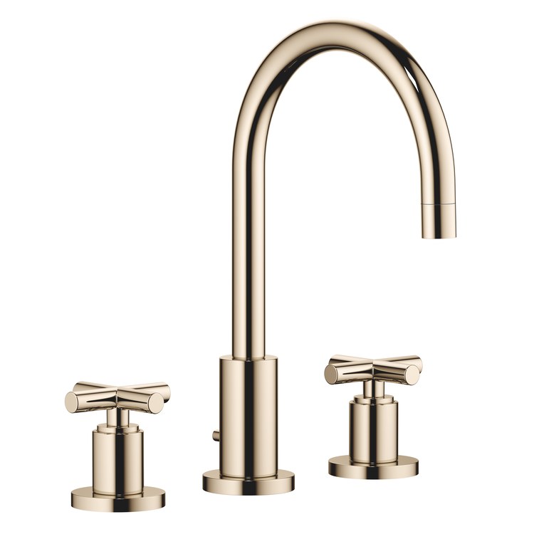 Lavatory Faucet TARA Mixer 2 Cross ADA WaterSense Champagne 1.2 Gallons per Minute High Arc 360 DEG Swivel Pop-Up 3 Hole - Image 1
