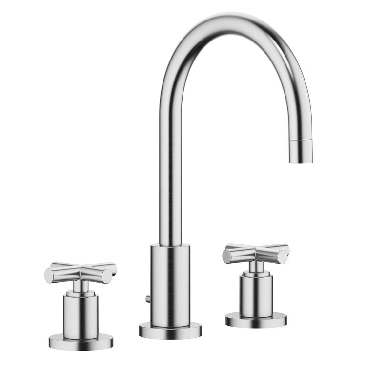 Lavatory Faucet TARA Mixer 2 Cross ADA WaterSense Brushed Chrome 1.2 Gallons per Minute High Arc 360 DEG Swivel Pop-Up 3 Hole - Image 1