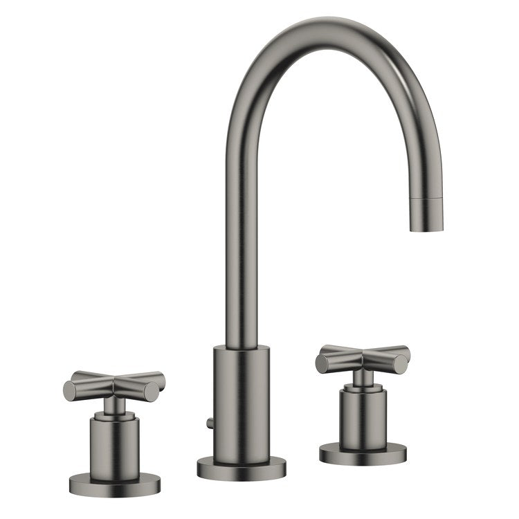 Lavatory Faucet TARA Mixer 2 Cross ADA WaterSense Brushed Dark Platinum 1.2 Gallons per Minute High Arc 360 DEG Swivel Pop-Up 3 Hole - Image 1
