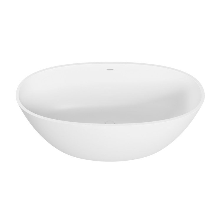 Soaking Tub Ruby 2 59 x 30 Inch Freestanding Back Center Drain Gloss White Mineral Composite - Image 1