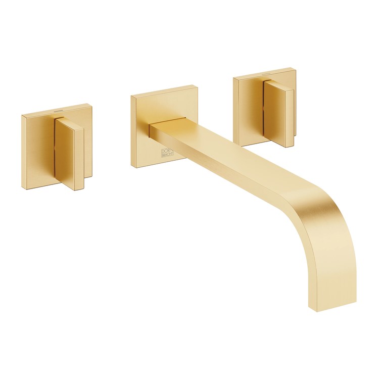 Lavatory Faucet MEM Wall Mount Mixer 2 Lever ADA WaterSense Brushed Durabrass 1.2 Gallons per Minute Less Drain 3 Hole - Image 1