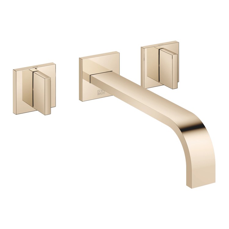 Lavatory Faucet MEM Wall Mount Mixer 2 Lever ADA WaterSense Champagne 1.2 Gallons per Minute Less Drain 3 Hole - Image 1