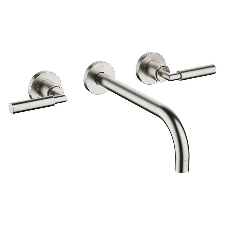 Lavatory Faucet TARA Wall Mount Mixer 2 Lever ADA WaterSense Brushed Platinum 1.2 Gallons per Minute Less Drain 3 Hole - Image 1
