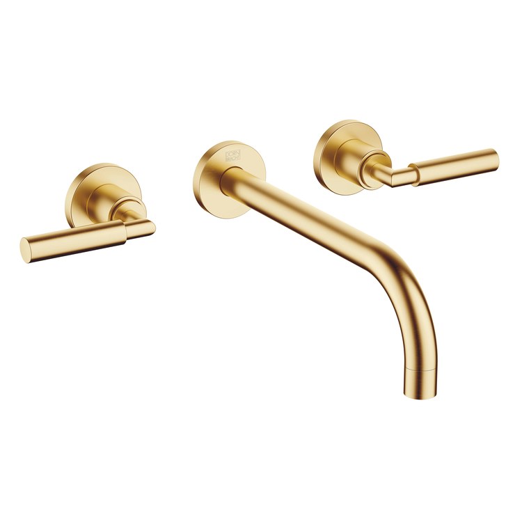 Lavatory Faucet TARA Wall Mount Mixer 2 Lever ADA WaterSense Brushed Durabrass 1.2 Gallons per Minute Less Drain 3 Hole - Image 1