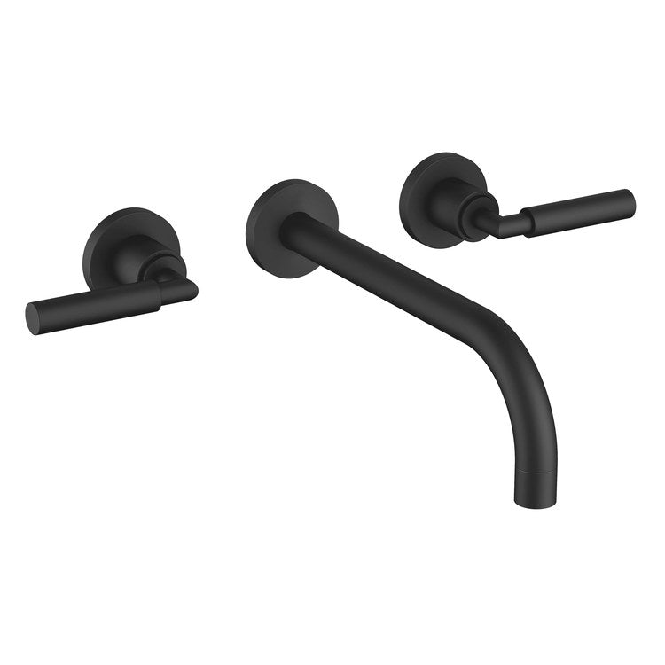Lavatory Faucet TARA Wall Mount Mixer 2 Lever ADA WaterSense Matte Black 1.2 Gallons per Minute Less Drain 3 Hole - Image 1
