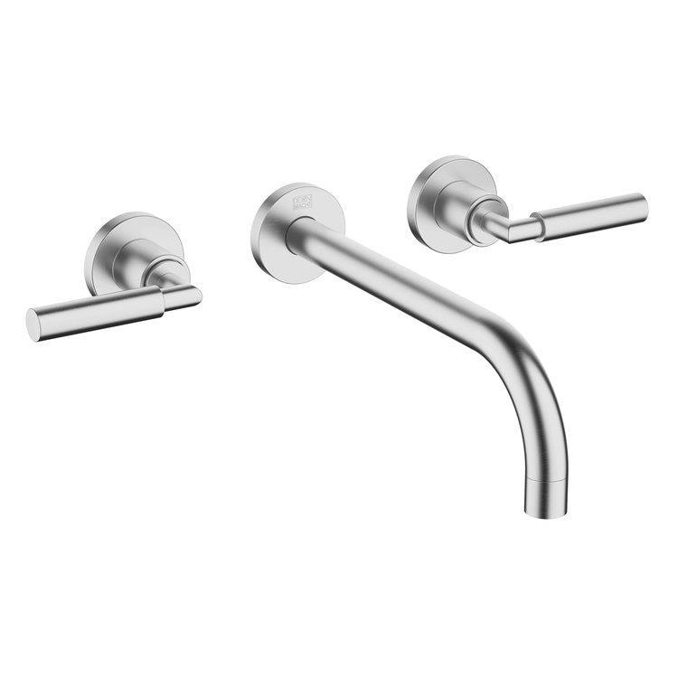 Lavatory Faucet TARA Wall Mount Mixer 2 Lever ADA WaterSense Brushed Chrome 1.2 Gallons per Minute Less Drain 3 Hole - Image 1