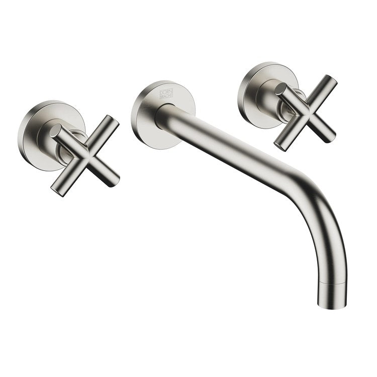 Lavatory Faucet TARA Wall Mount Mixer 2 Cross ADA WaterSense Brushed Platinum 1.2 Gallons per Minute Less Drain 3 Hole - Image 1