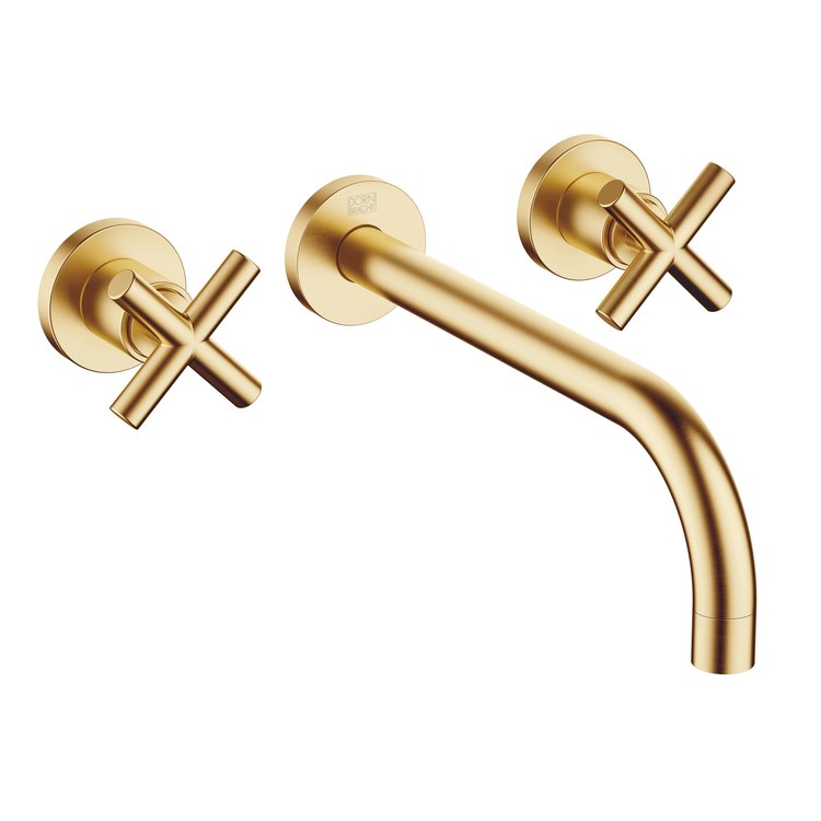 Lavatory Faucet TARA Wall Mount Mixer 2 Cross ADA WaterSense Brushed Durabrass 1.2 Gallons per Minute Less Drain 3 Hole - Image 1