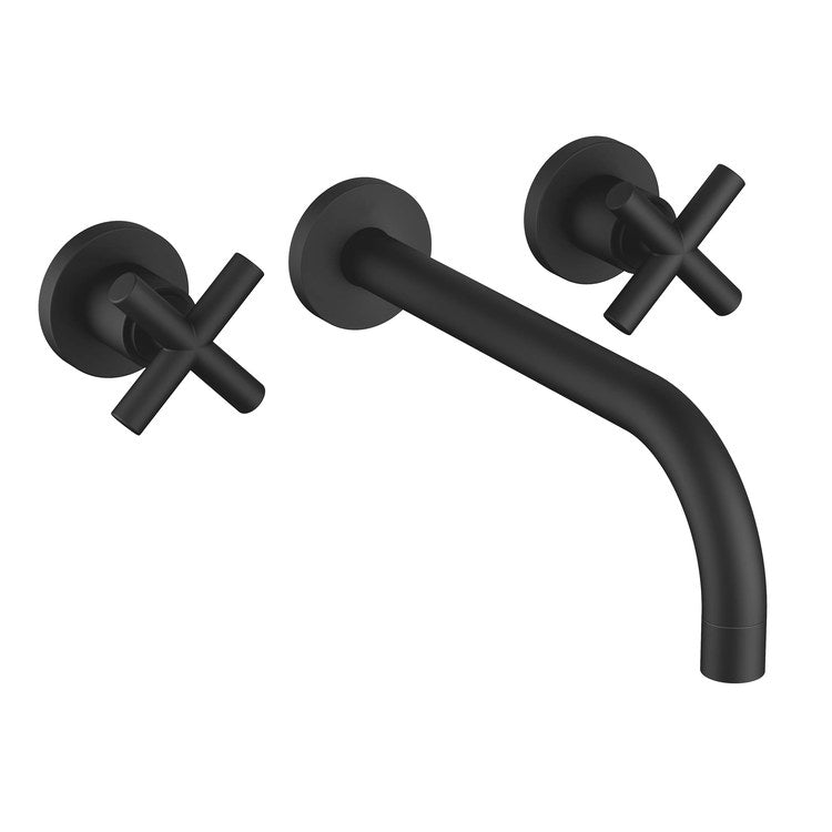 Lavatory Faucet TARA Wall Mount Mixer 2 Cross ADA WaterSense Matte Black 1.2 Gallons per Minute Less Drain 3 Hole - Image 1