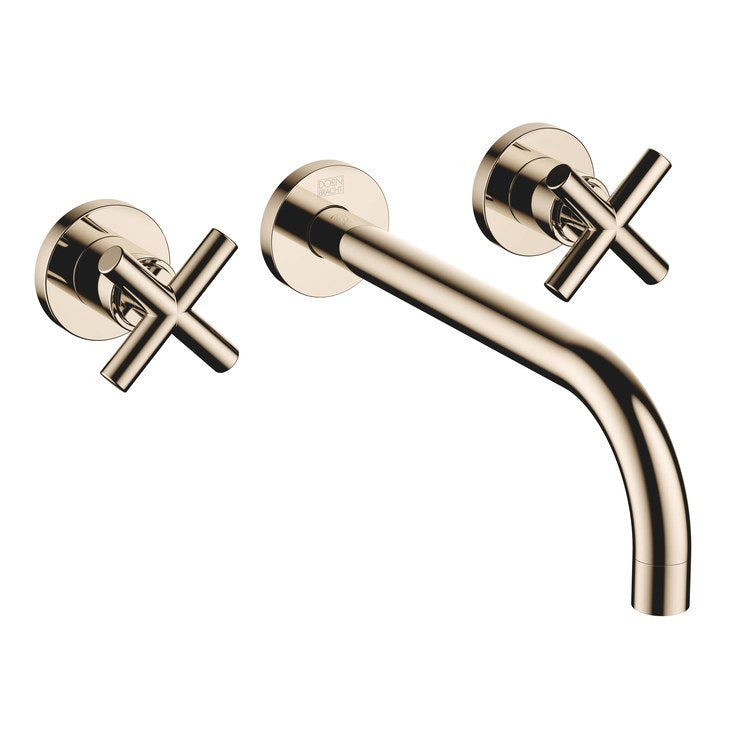 Lavatory Faucet TARA Wall Mount Mixer 2 Cross ADA WaterSense Champagne 1.2 Gallons per Minute Less Drain 3 Hole - Image 1