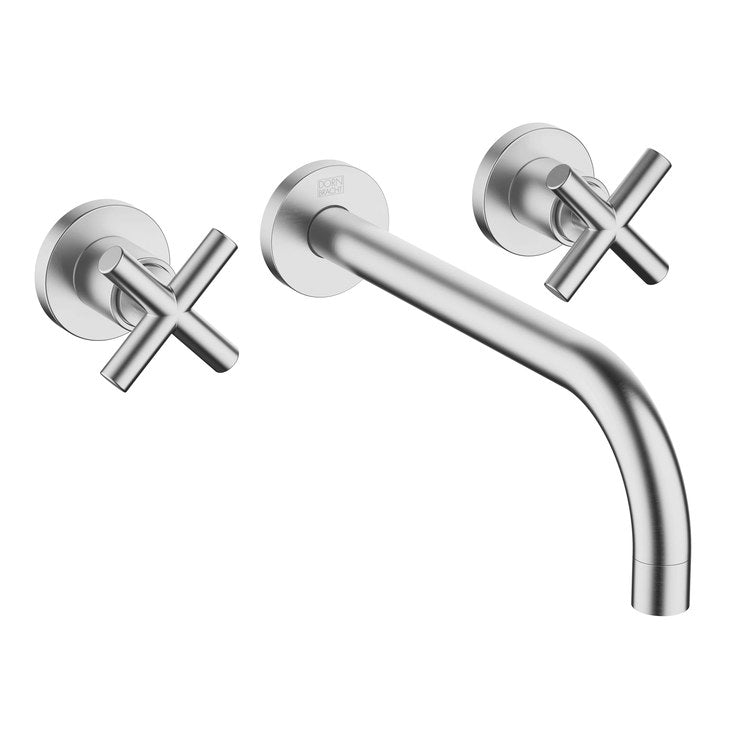 Lavatory Faucet TARA Wall Mount Mixer 2 Cross ADA WaterSense Brushed Chrome 1.2 Gallons per Minute Less Drain 3 Hole - Image 1
